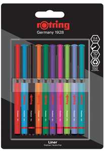 Cartoleria Rotring Fineliner, Punta ad ago 0.4mm, Confezione da 10 pezzi in colori assortiti Rotring