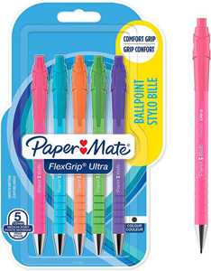 Cartoleria Penna FLEXGRIP ULTRA BRIGHT, inchiostro nero. Blister da 5 Paper Mate