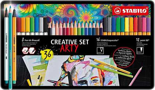 Cartoleria Creative Set STABILO ARTY STABILO point 88, Pen 68 brush & aquacolor Scatola in metallo da 36 12 fineliner point 88 STABILO