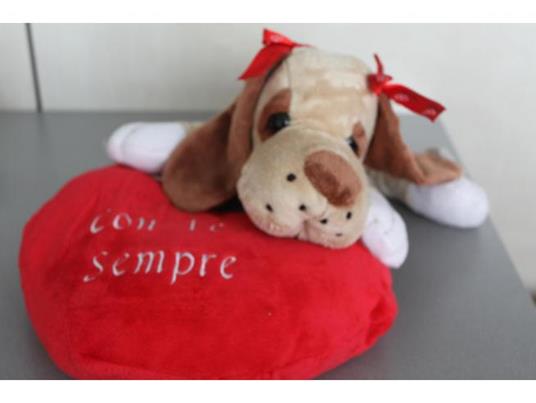 PETICOCO' - Peluche Cane Duchessa con cuscino cuore 'Con Te Sempre' 40cm