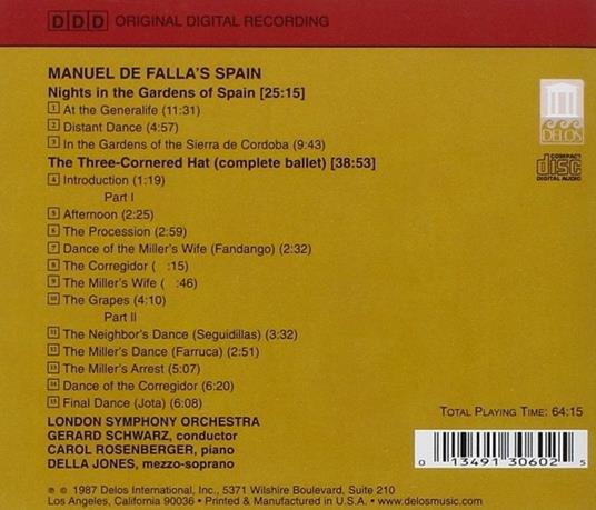 Notti Nei Giardini di Spagna, Il Cappello a Tre Punte (Balletto Completo) - CD Audio di Manuel De Falla,Gerard Schwarz