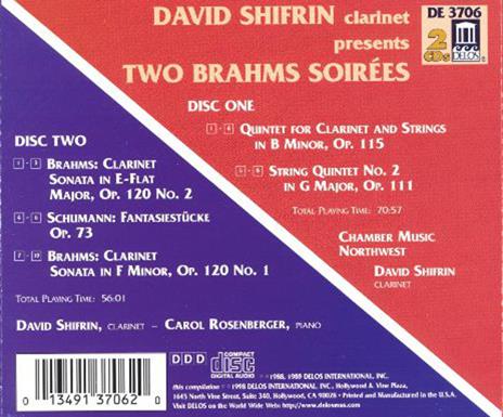 Two Brahms Soirées. Sonate per Clarinetto Nn.1 e 2, Quintetto per Clarinetto - CD Audio di Johannes Brahms,David Shifrin