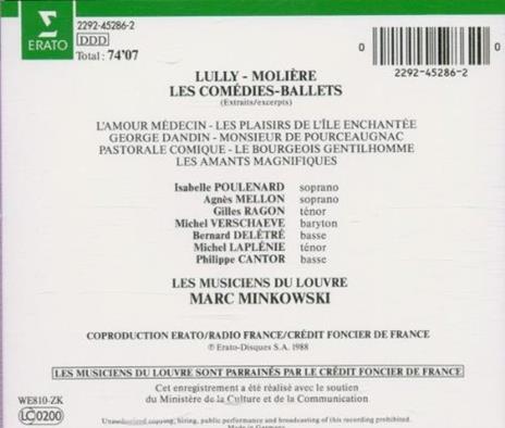 Les comédies ballets - CD Audio di Jean-Baptiste Lully,Marc Minkowski - 2