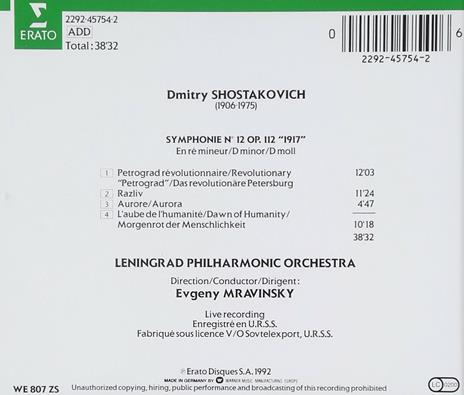 Sinfonia n.12 op.112 - CD Audio di Dmitri Shostakovich,Evgeny Mravinsky,Leningrad Philharmonic Orchestra - 2