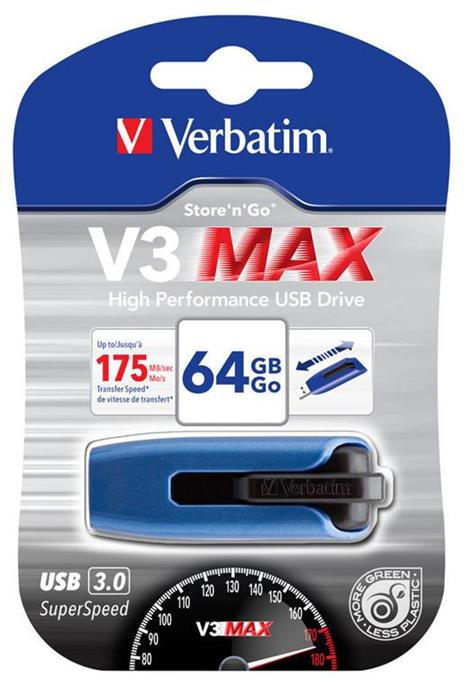 Verbatim V3 MAX - Memoria USB 3.0 da 64 GB - Blu - 2