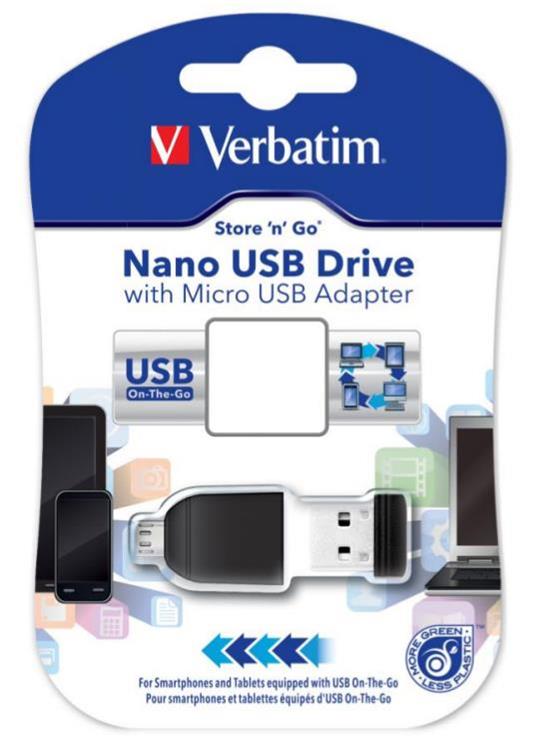 Verbatim Nano - Memoria USB da 32 GB con Adattatore Micro USB - Nero - 2