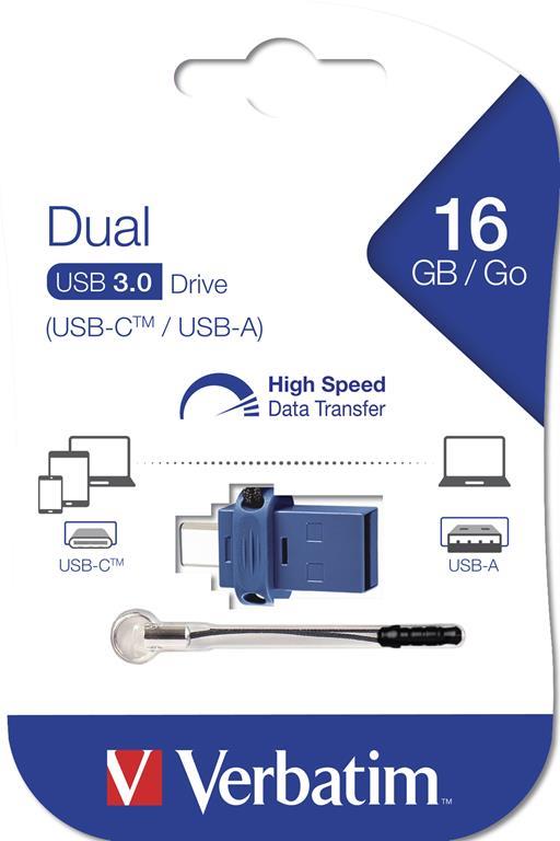 Verbatim Dual - Memoria USB 3.0 da 32 GB - USB-C / USB-A - Blu - 2