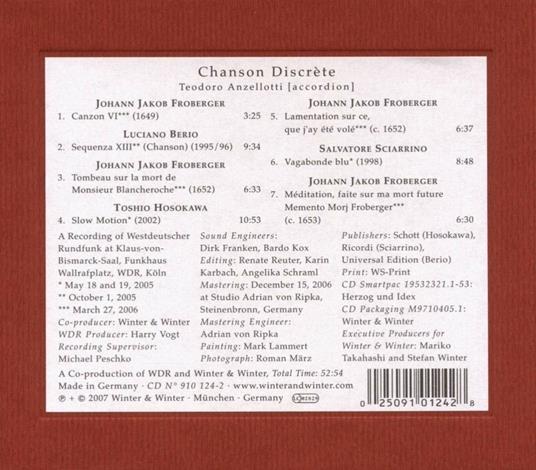 Chanson Discrete - CD Audio di Teodoro Anzellotti - 2