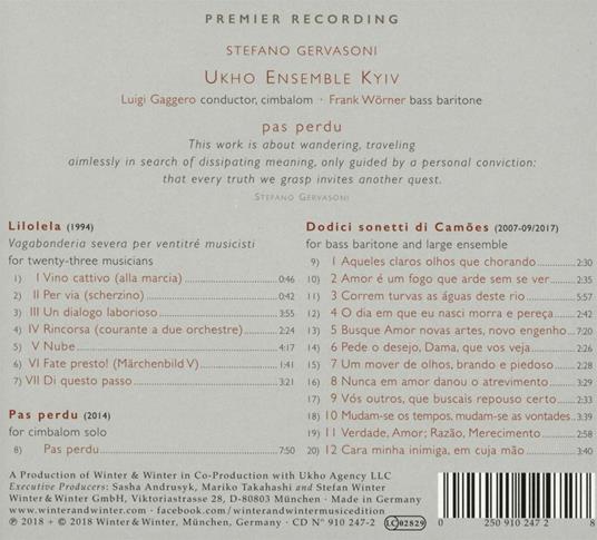 Pas perdu - CD Audio di Stefano Gervasoni,Luigi Gaggero,Frank Wörner,Ukho Ensemble Kyiv - 2