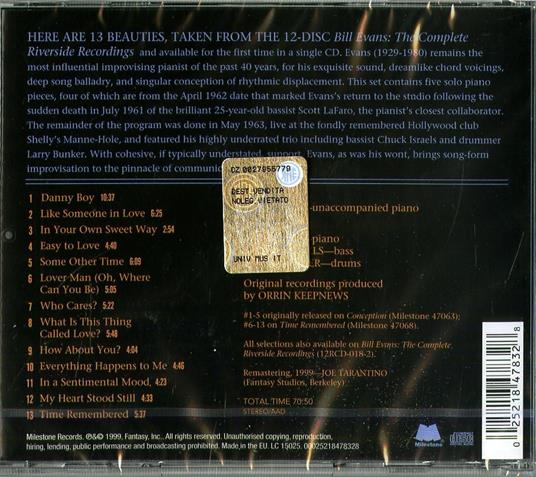 Time Remembered - CD Audio di Bill Evans - 2