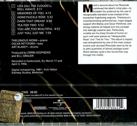 The Unique Thelonious Monk - CD Audio di Thelonious Monk - 2