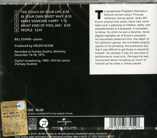Alone (Again) - CD Audio di Bill Evans - 2