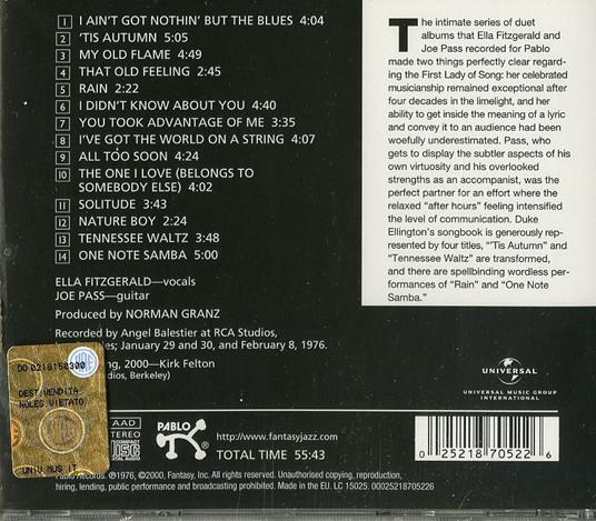 Fitzgerald and Pass Again - CD Audio di Ella Fitzgerald,Joe Pass - 2