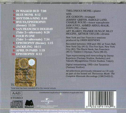 San Francisco Holiday - CD Audio di Thelonious Monk - 2