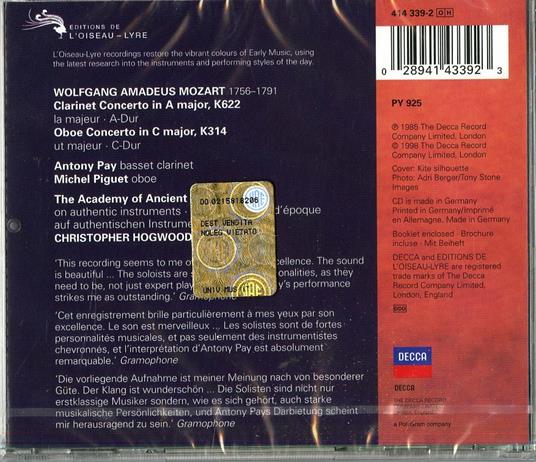 Concerto per clarinetto - Concerto per oboe - CD Audio di Wolfgang Amadeus Mozart,Christopher Hogwood,Academy of Ancient Music - 2