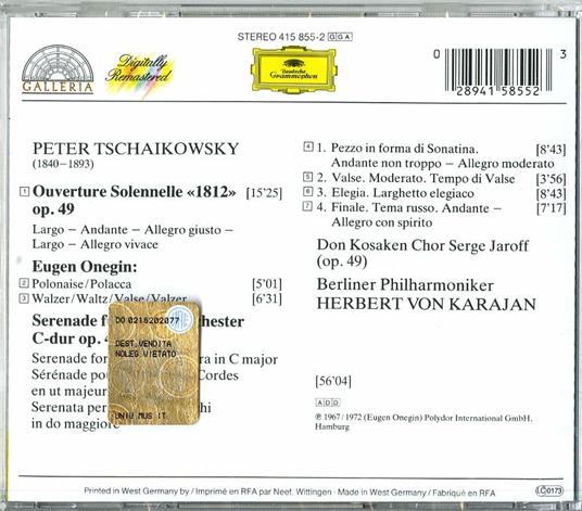 Ouverture 1812 - Serenata per archi - Polonaise - CD Audio di Pyotr Ilyich Tchaikovsky,Herbert Von Karajan,Berliner Philharmoniker - 2