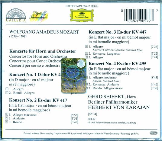 Concerti per corno - CD Audio di Wolfgang Amadeus Mozart,Herbert Von Karajan,Berliner Philharmoniker - 2