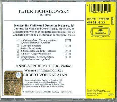 Concerto per violino - CD Audio di Pyotr Ilyich Tchaikovsky,Herbert Von Karajan,Anne-Sophie Mutter,Wiener Philharmoniker - 2