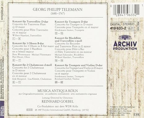 Concerti per fiati - CD Audio di Georg Philipp Telemann,Reinhard Goebel,Musica Antiqua Köln - 2