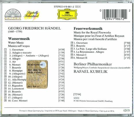 Musica per i reali fuochi d'artificio - Musica sull'acqua - CD Audio di Rafael Kubelik,Berliner Philharmoniker,Georg Friedrich Händel - 2