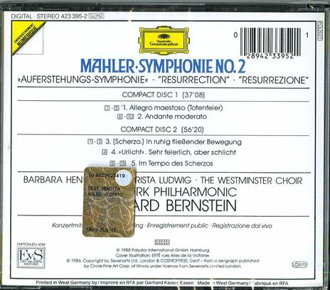 Sinfonia n.2 - CD Audio di Leonard Bernstein,Gustav Mahler,Barbara Hendricks,Christa Ludwig,New York Philharmonic Orchestra - 2
