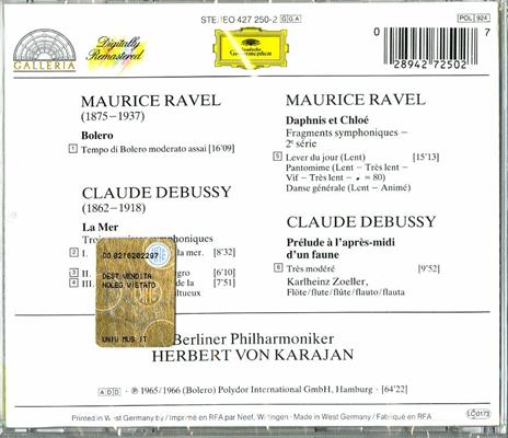 Boléro - Daphnis et Chloé / La mer - Prélude à l'après-midi d'un faune - CD Audio di Claude Debussy,Maurice Ravel,Herbert Von Karajan,Berliner Philharmoniker - 2