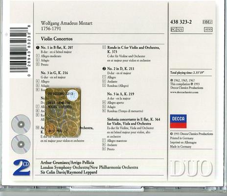 Concerti per violino completi - CD Audio di Wolfgang Amadeus Mozart,Sir Colin Davis,Raymond Leppard,Arthur Grumiaux,London Symphony Orchestra,New Philharmonia Orchestra - 2