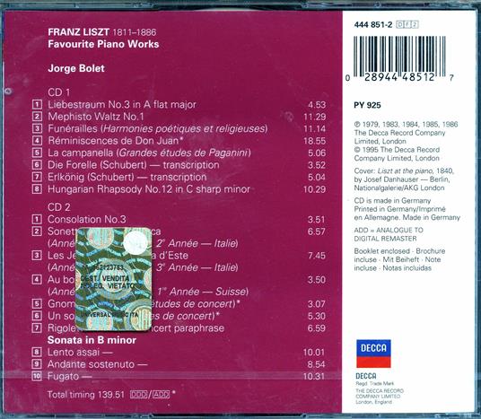 Musiche per pianoforte - CD Audio di Franz Liszt,Jorge Bolet - 2