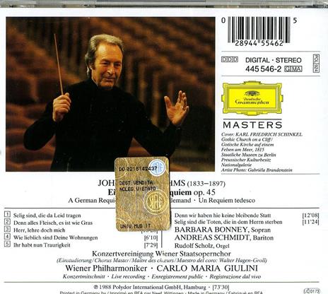 Un Requiem tedesco (Ein Deutsches Requiem) - CD Audio di Johannes Brahms,Carlo Maria Giulini,Barbara Bonney,Andreas Schmidt,Wiener Philharmoniker - 2