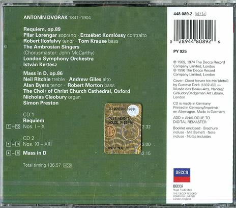 Requiem - Messa in Re - CD Audio di Antonin Dvorak,Istvan Kertesz,London Symphony Orchestra - 2