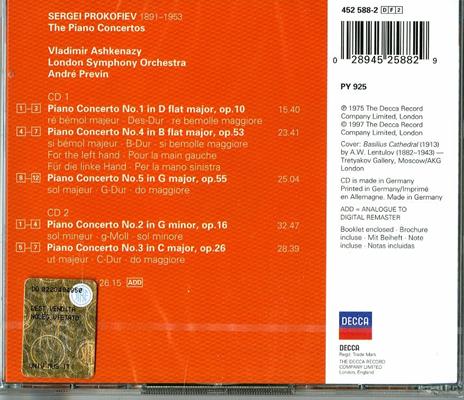 Concerti per pianoforte n.1, n.2, n.3, n.4, n.5 - CD Audio di Sergei Prokofiev,André Previn,Vladimir Ashkenazy,London Symphony Orchestra - 2