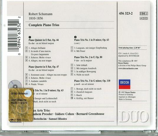 Trii con pianoforte n.1, n.2, n.3 - Quartetto con pianoforte - Quintetto con pianoforte - CD Audio di Robert Schumann,Beaux Arts Trio - 2