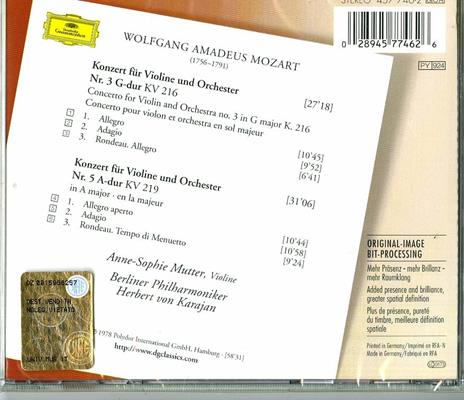 Concerti per violino n.3, n.5 - CD Audio di Wolfgang Amadeus Mozart,Herbert Von Karajan,Anne-Sophie Mutter,Berliner Philharmoniker - 2