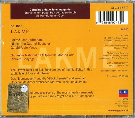 Lakmé - CD Audio di Léo Delibes,Joan Sutherland,Richard Bonynge,Orchestre National de l'Opera de Monte Carlo - 2
