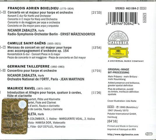 Concerti per arpa - CD Audio di Maurice Ravel,Camille Saint-Saëns,François-Adrien Boieldieu,Nicanor Zabaleta - 2