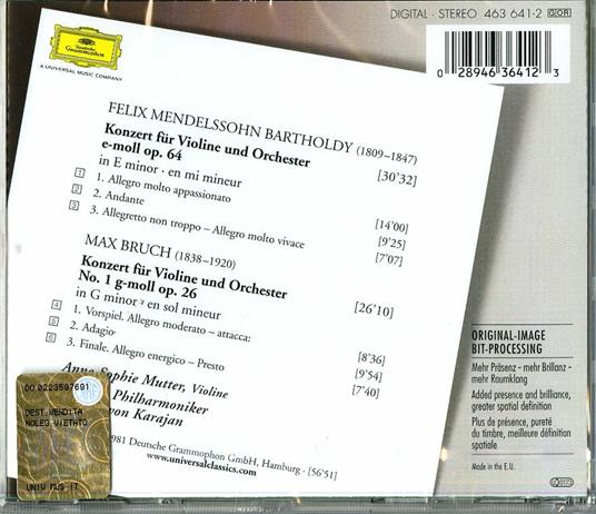 Concerto per violino / Concerto per violino - CD Audio di Herbert Von Karajan,Felix Mendelssohn-Bartholdy,Max Bruch,Anne-Sophie Mutter,Berliner Philharmoniker - 2