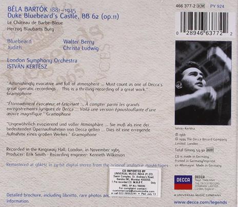 Il castello di Barbablu - CD Audio di Christa Ludwig,Walter Berry,Bela Bartok,Istvan Kertesz,London Symphony Orchestra - 2
