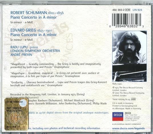 Concerto per pianoforte / Concerto per pianoforte - CD Audio di Edvard Grieg,Robert Schumann,André Previn,Radu Lupu,London Symphony Orchestra - 2