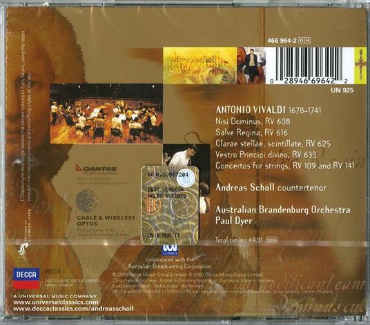 Nisi Dominus RV608 - Salve Regina RV616 - Concerti per archi RV141, RV109 - CD Audio di Antonio Vivaldi,Andreas Scholl - 2
