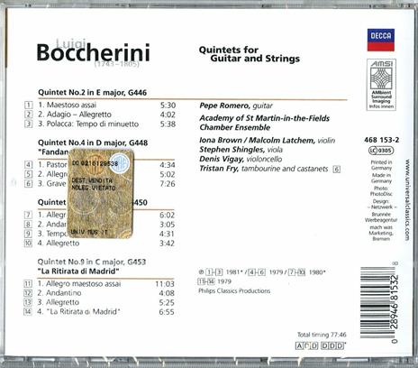 Guitar Quintets - CD Audio di Luigi Boccherini,Pepe Romero,Academy of St. Martin in the Fields - 2
