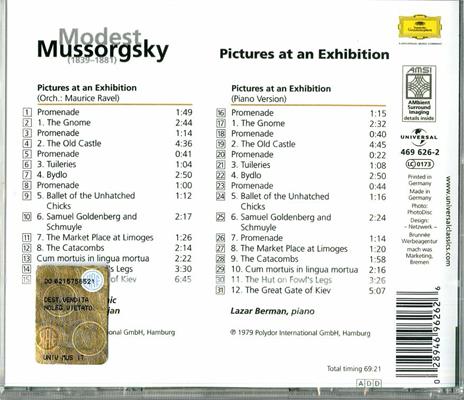 Quadri di un'esposizione (Versione per pianoforte + versione per orchestra) - CD Audio di Modest Mussorgsky,Herbert Von Karajan,Berliner Philharmoniker,Lazar Berman - 2