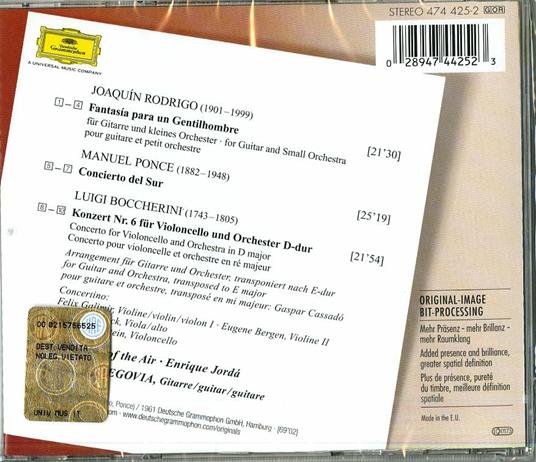 Fantasia para un gentilhombre / Concerto del Sur / Concerto per violoncello n.6 - CD Audio di Luigi Boccherini,Joaquin Rodrigo,Manuel Maria Ponce,Andrés Segovia - 2