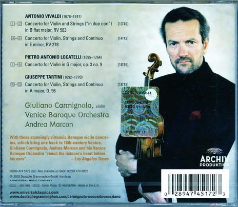Concerto veneziano - CD Audio di Antonio Vivaldi,Giuseppe Tartini,Pietro Locatelli,Giuliano Carmignola,Venice Baroque Orchestra,Andrea Marcon - 2