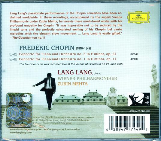 Concerti per pianoforte n.1, n.2 - CD Audio di Frederic Chopin,Lang Lang,Zubin Mehta,Wiener Philharmoniker - 2