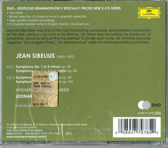 Sinfonie n.1, n.2, n.5, n.7 - CD Audio di Leonard Bernstein,Jean Sibelius,Wiener Philharmoniker - 2