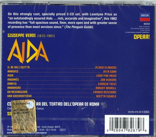 Aida - CD Audio di Giuseppe Verdi,Leontyne Price,Robert Merrill,Jon Vickers,Rita Gorr,Georg Solti,Orchestra del Teatro dell'Opera di Roma - 2