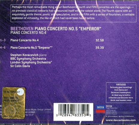 Concerti per pianoforte n.4, n.5 - CD Audio di Ludwig van Beethoven,Sir Colin Davis,Stephen Kovacevich,London Symphony Orchestra - 2