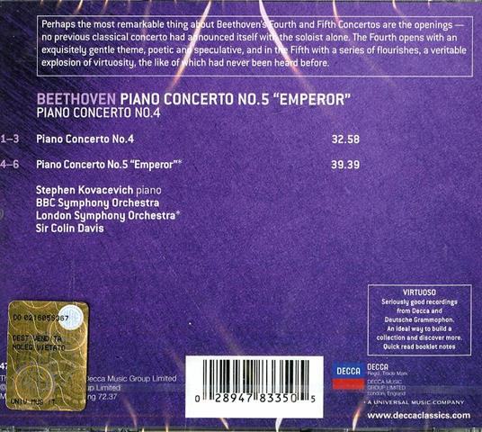 Concerti per pianoforte n.4, n.5 - CD Audio di Ludwig van Beethoven,Sir Colin Davis,Stephen Kovacevich,London Symphony Orchestra - 2