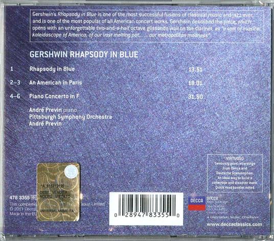 Rapsodia in blu - Un Americano a Parigi - Concerto in Fa - CD Audio di George Gershwin,André Previn,Pittsburgh Symphony Orchestra - 2