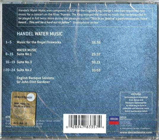 Musica per i reali fuochi d'artificio - Musica sull'acqua - CD Audio di John Eliot Gardiner,Georg Friedrich Händel,English Baroque Soloists - 2